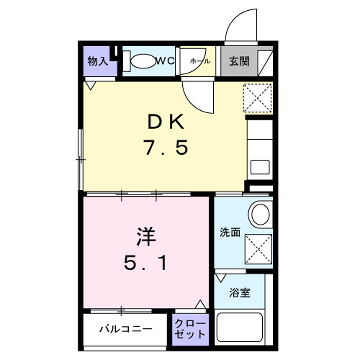 ネオイースト(1DK/2階)の間取り写真