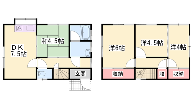 播但線 新野駅(兵庫) 徒歩31分 2階建 築29年(4DK)の間取り写真