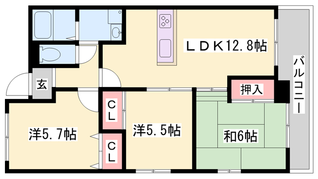 フローリッシュ1(3LDK/3階)の間取り写真