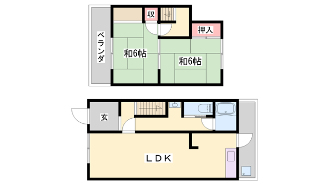 山陽電気鉄道本線 別府駅(兵庫) 徒歩17分 2階建 築56年(2LDK)の間取り写真