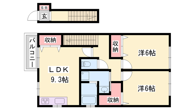 コンフォート佐良和2(2LDK/2階)の間取り写真