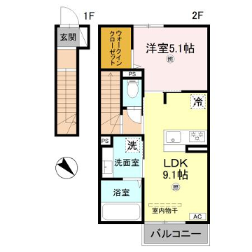 グランクレール西二見(1LDK/2階)の間取り写真