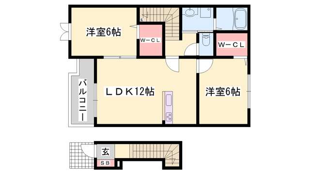 ラルジュ フォンテーヌⅢ(2LDK/2階)の間取り写真