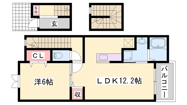 玲巧ハイツ八丁(1LDK/3階)の間取り写真