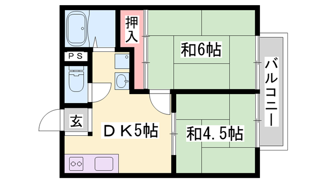 パナハイツウオハシ E棟(2DK/2階)の間取り写真