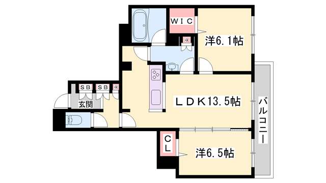 シャーメゾンオリーブ(2LDK/2階)の間取り写真