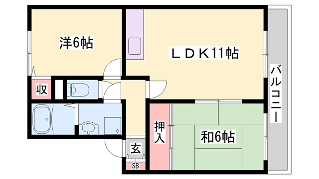 セジュールME玉手(2LDK/1階)の間取り写真