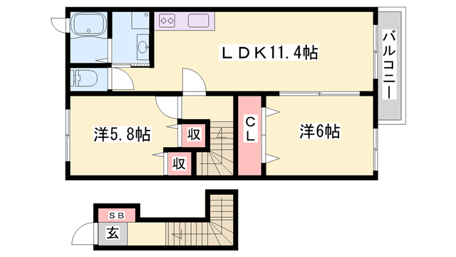 ベルブリーズ2(2LDK/2階)の間取り写真