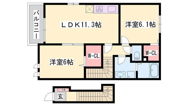 サニー ハピネス(2LDK/2階)の間取り写真