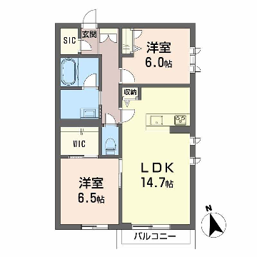 シャーメゾン中自由が丘(2LDK/2階)の間取り写真
