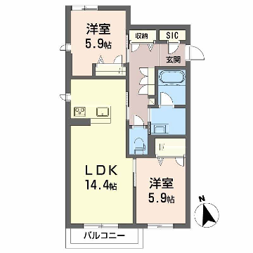 シャーメゾン中自由が丘(2LDK/2階)の間取り写真