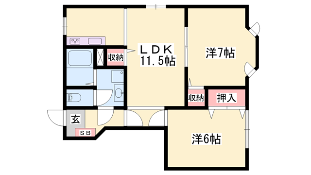 レインボーTS(2LDK/1階)の間取り写真