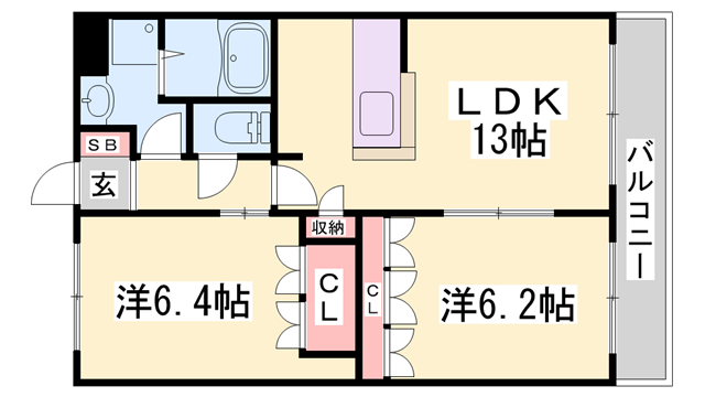 アニヴェルセルⅡ(2LDK/2階)の間取り写真