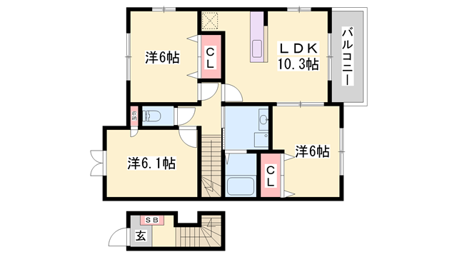 グラディートⅠ(3LDK/2階)の間取り写真