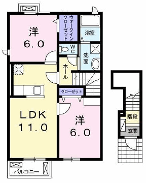 ブロードガーデンⅠ(2LDK/2階)の間取り写真