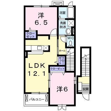 グランディールⅠ-A(2LDK/2階)の間取り写真
