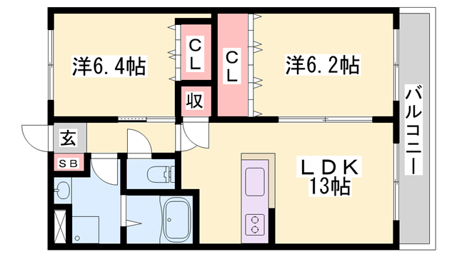 サンシャイン2号館(2LDK/2階)の間取り写真