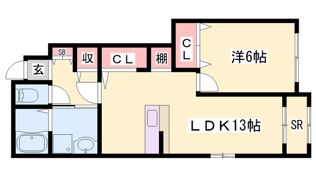 ソレイユB(1LDK/1階)の間取り写真