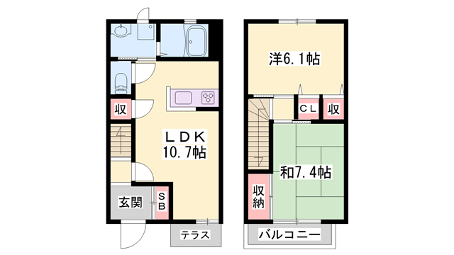 JAメゾンしばまちB(2LDK/2階)の間取り写真