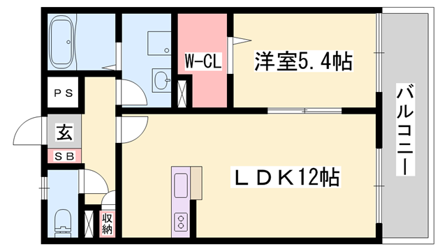 山陽電気鉄道本線 手柄駅 徒歩5分 3階建 築17年(1LDK/2階)の間取り写真