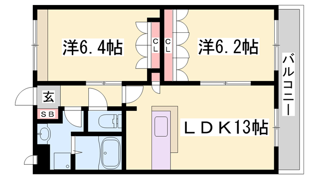 クレアハイム(2LDK/2階)の間取り写真