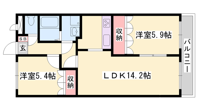 グランドールA(2LDK/1階)の間取り写真