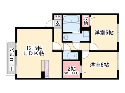 プリンシプル Ⅰ棟(2LDK/1階)の間取り写真