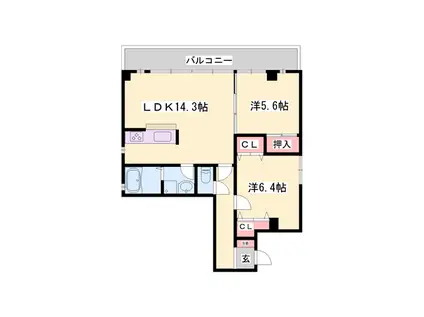 スタシオン(2LDK/8階)の間取り写真