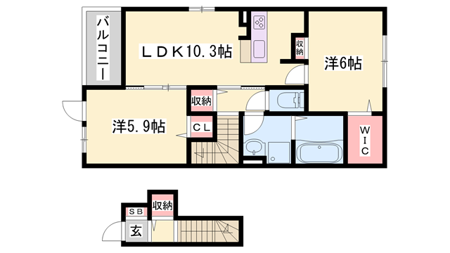 クルミルクルミ(2LDK/2階)の間取り写真