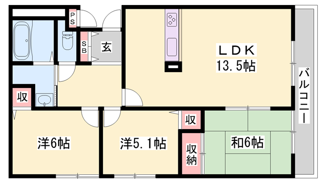 ネオグランデ坂田町姫路駅北(3LDK/13階)の間取り写真
