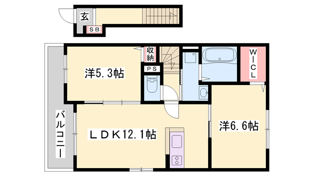 播但線 溝口駅 徒歩6分 2階建 築8年(2LDK/2階)の間取り写真
