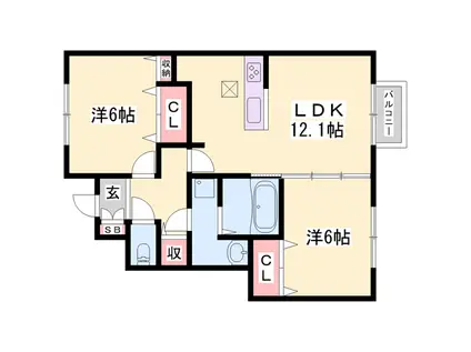 サンブランシュプレイスB棟(2LDK/1階)の間取り写真
