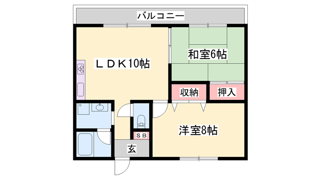 ラブリー姫路英賀保(2LDK/5階)の間取り写真