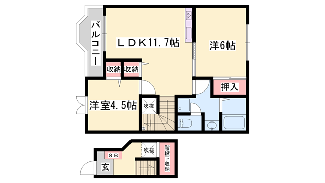 パルトネール F1(2LDK/2階)の間取り写真