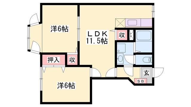 アンソレイエS(2LDK/1階)の間取り写真