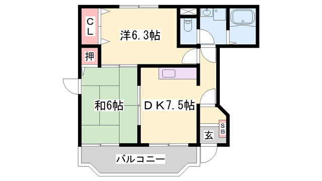 シャルマンミキ(2DK/1階)の間取り写真