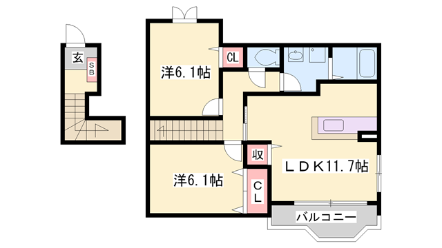 モーニンググローリーⅡ(2LDK/2階)の間取り写真
