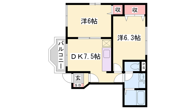 メゾン余部(2DK/1階)の間取り写真
