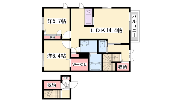 カーザ ボニータ(2LDK/2階)の間取り写真