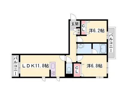 イン フローラ 大島(2LDK/3階)の間取り写真