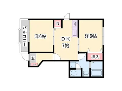 シャトー北新町Ⅱ(2DK/1階)の間取り写真