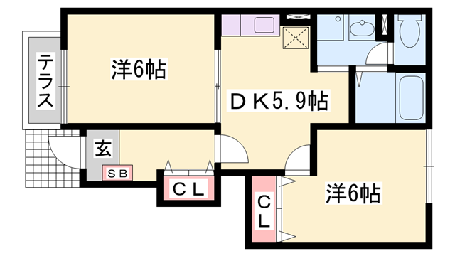 レフィナード余部(2DK/1階)の間取り写真