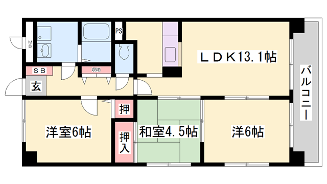 ロイヤルエビス(3LDK/1階)の間取り写真