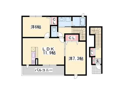 ビオレ榎ノ森Ⅰ(2LDK/2階)の間取り写真