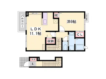 グラース・アンジュ C棟(1LDK/2階)の間取り写真