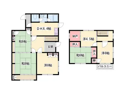 山陽電気鉄道本線 亀山駅(兵庫) 徒歩17分 2階建 築53年(6DK)の間取り写真