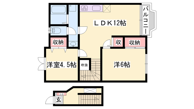 クレストヨコセキ(2LDK/2階)の間取り写真