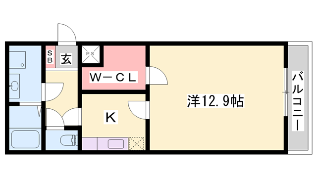 グランピア姫路(1K/2階)の間取り写真