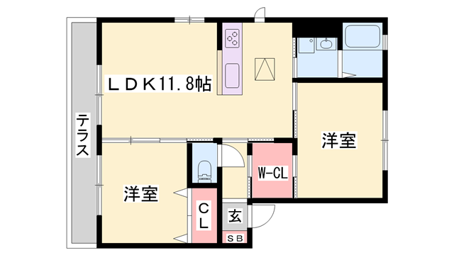 シャーメゾン下河原(2LDK/1階)の間取り写真