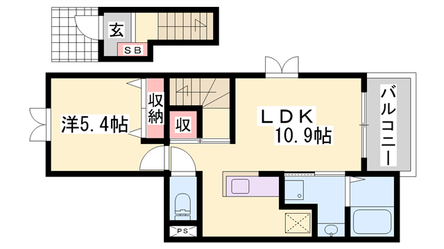 エスタ・シオン(1LDK/2階)の間取り写真